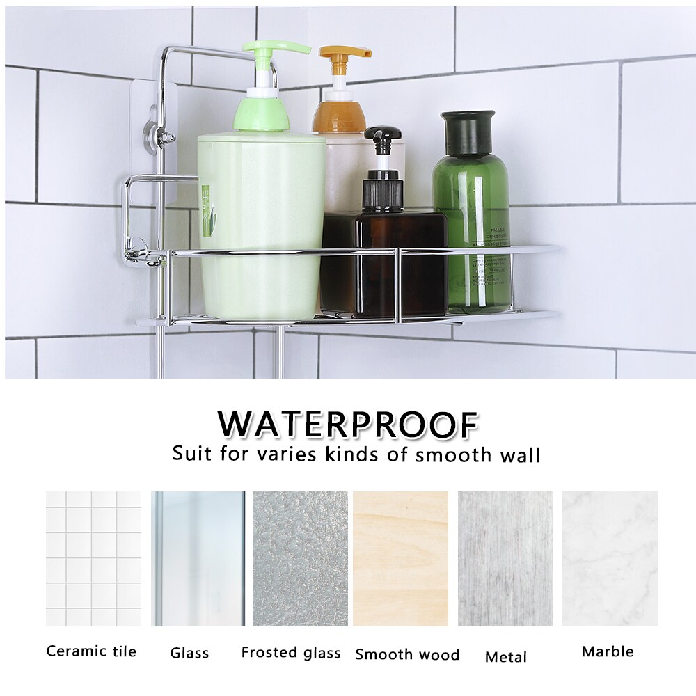 Bathroom Corner Two-Level Wall-Mounted Storage Shelf, Stainless Steel Without Drilling