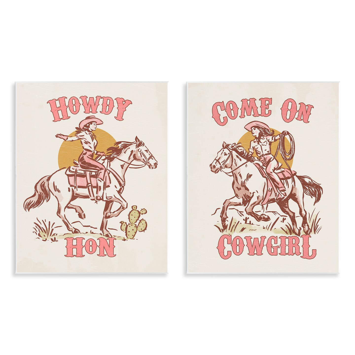 Stupell Industries Pastel Cowgirl Phrases 2pc Wall Plaque Art Set Design by Victoria Barnes