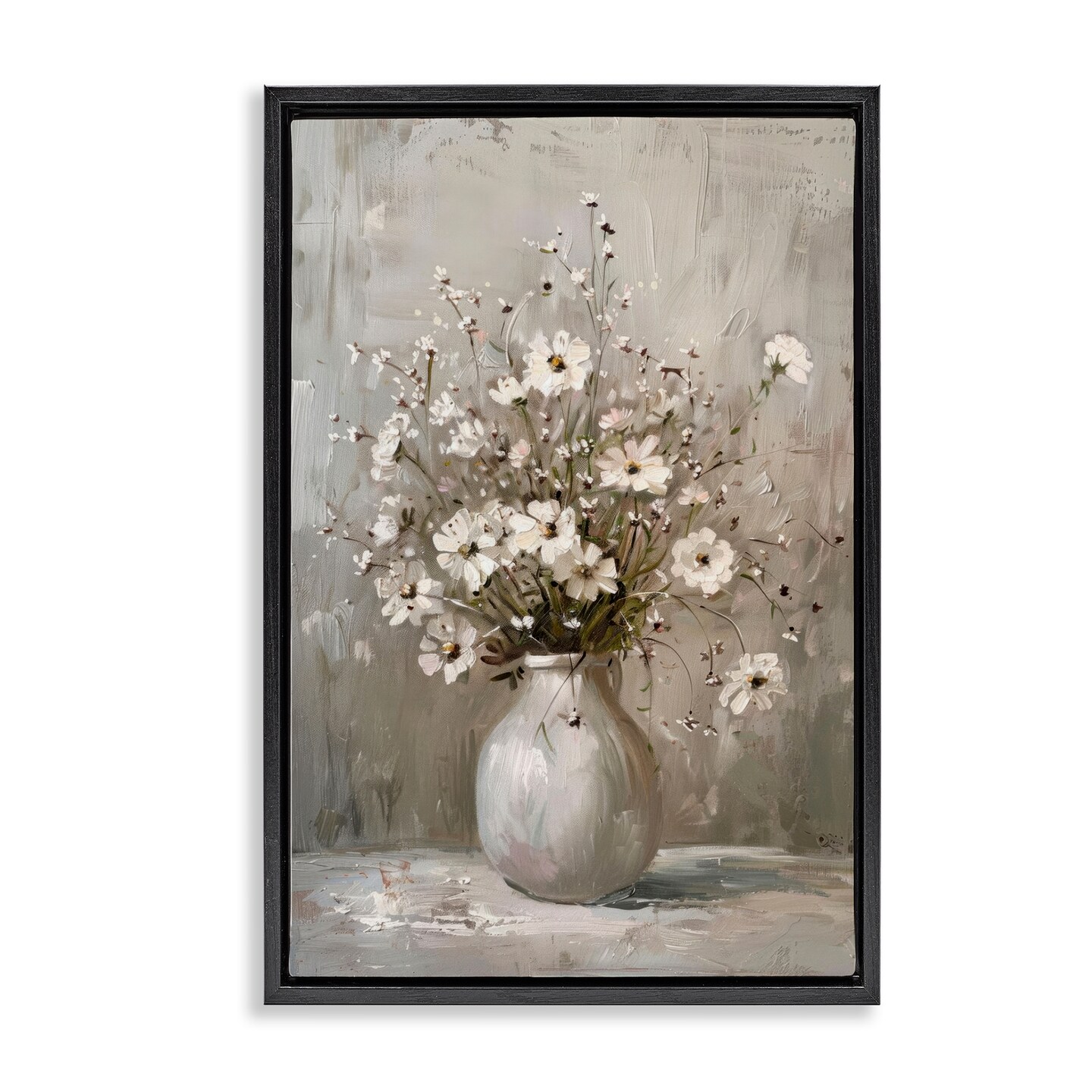 Stupell Industries Vintage Still Life Daisies Floater Framed Canvas Wall Art Design by LSR Design Studio