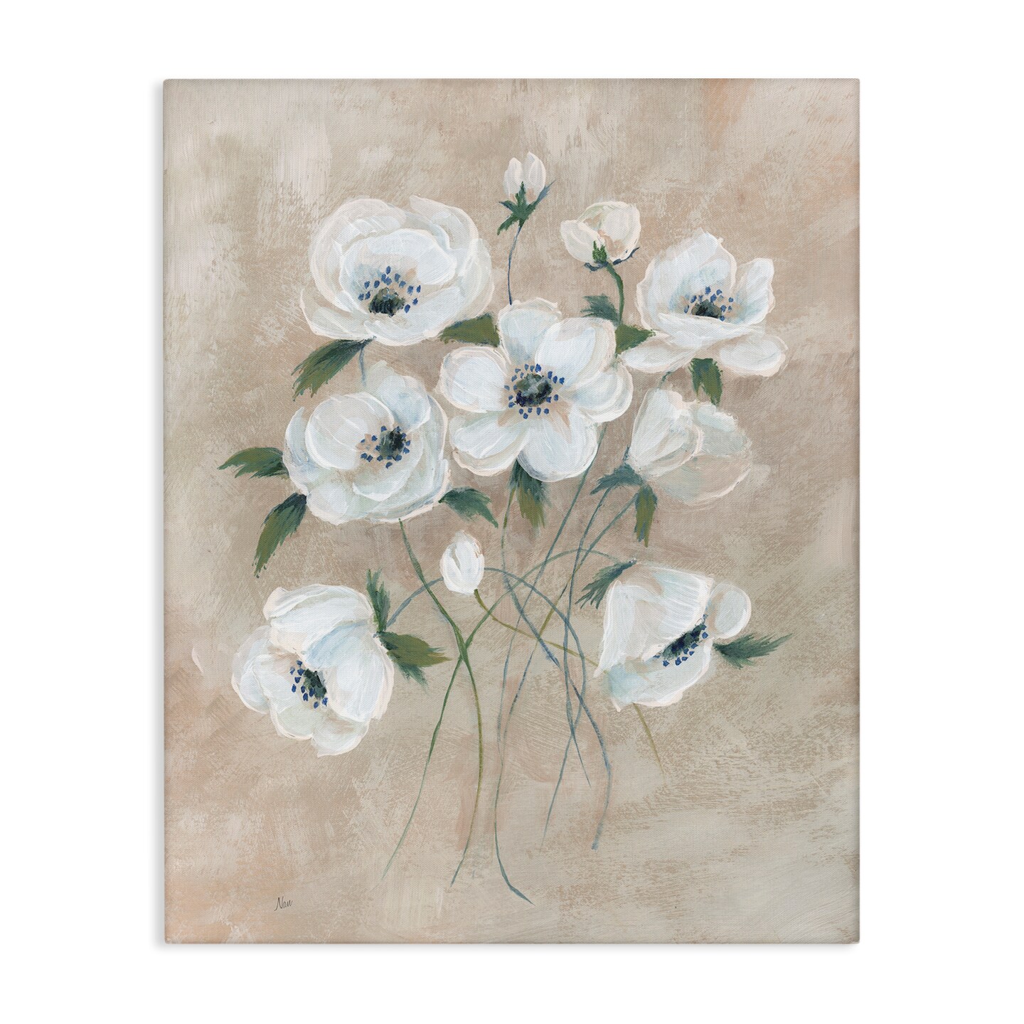 Stupell Industries Beige Neutral Flowers Canvas Wall Art Design by Nan