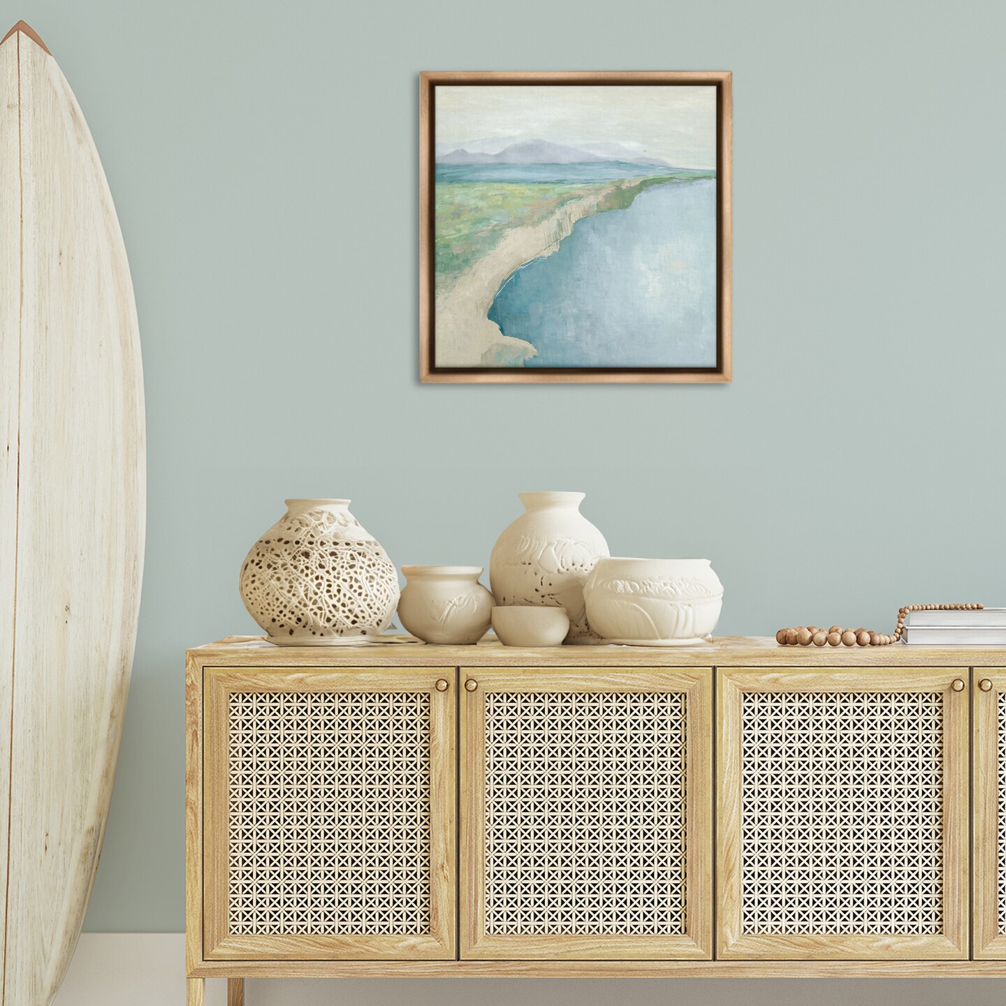 Stupell Industries Curving Shoreline Landscape Floater Framed Canvas Wall Art Design by Jacob Q