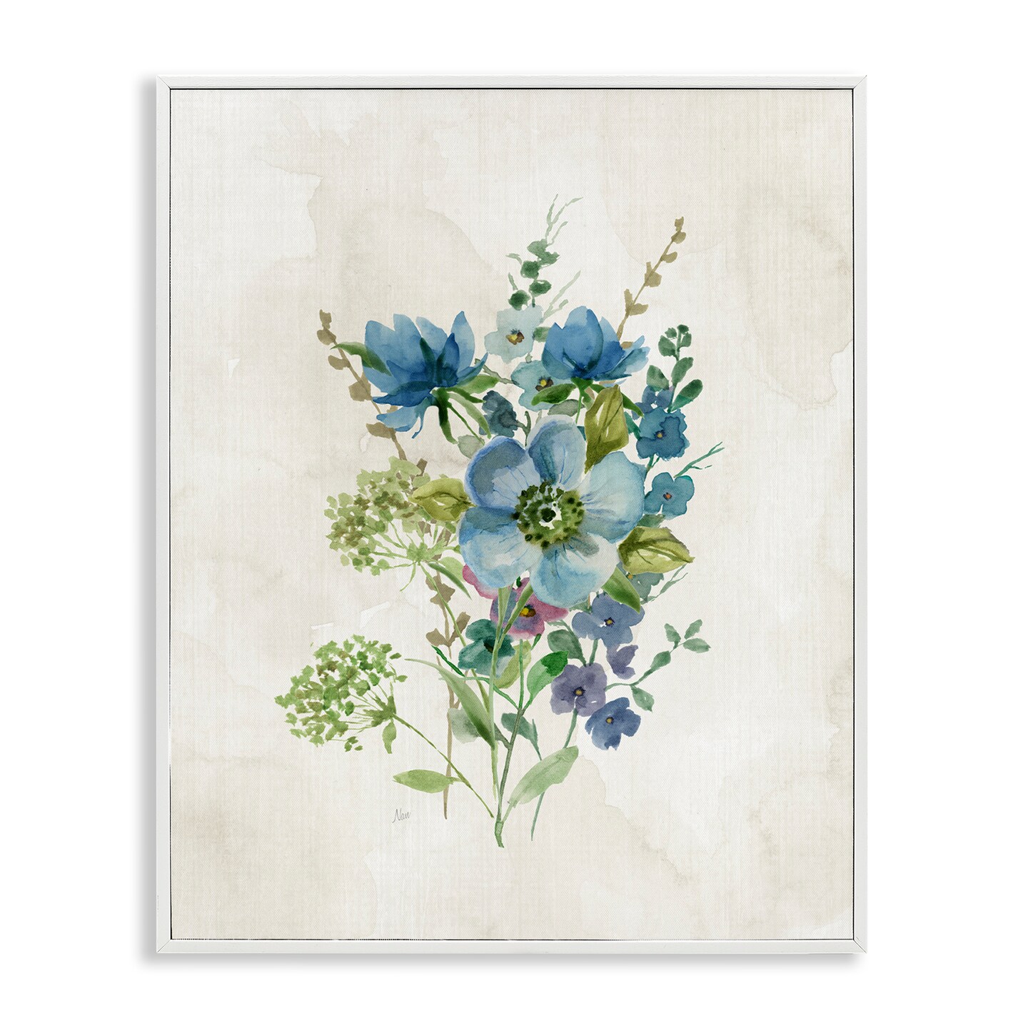 Stupell Industries Blue Wildflower Cluster Framed Giclee Wall Art Design by Nan