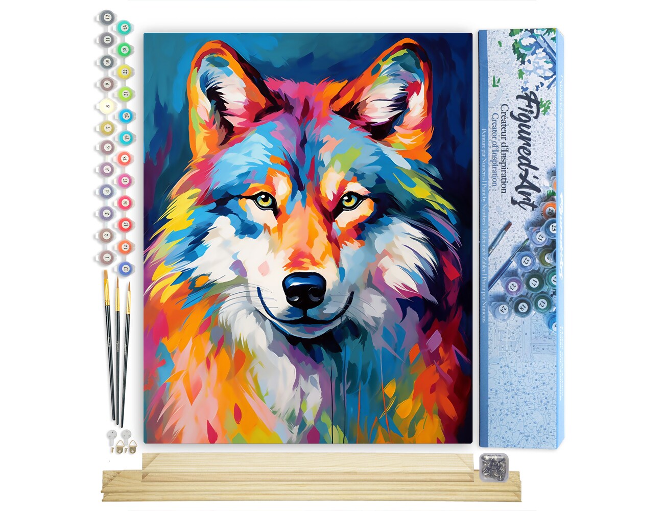 Figured&#x27;Art Paint by Number for Adults Colorful Abstract Wolf 16&#x22;x20&#x22; - Craft Art Painting Rolled Canvas with DIY Wooden Frame