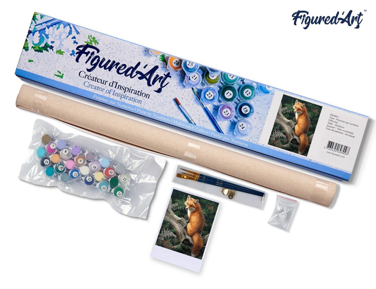 Figured'Art Paint by Numbers for Adults Fox in the Woods 16"x20" - Craft Art Painting DIY Kit Rolled Canvas without frame