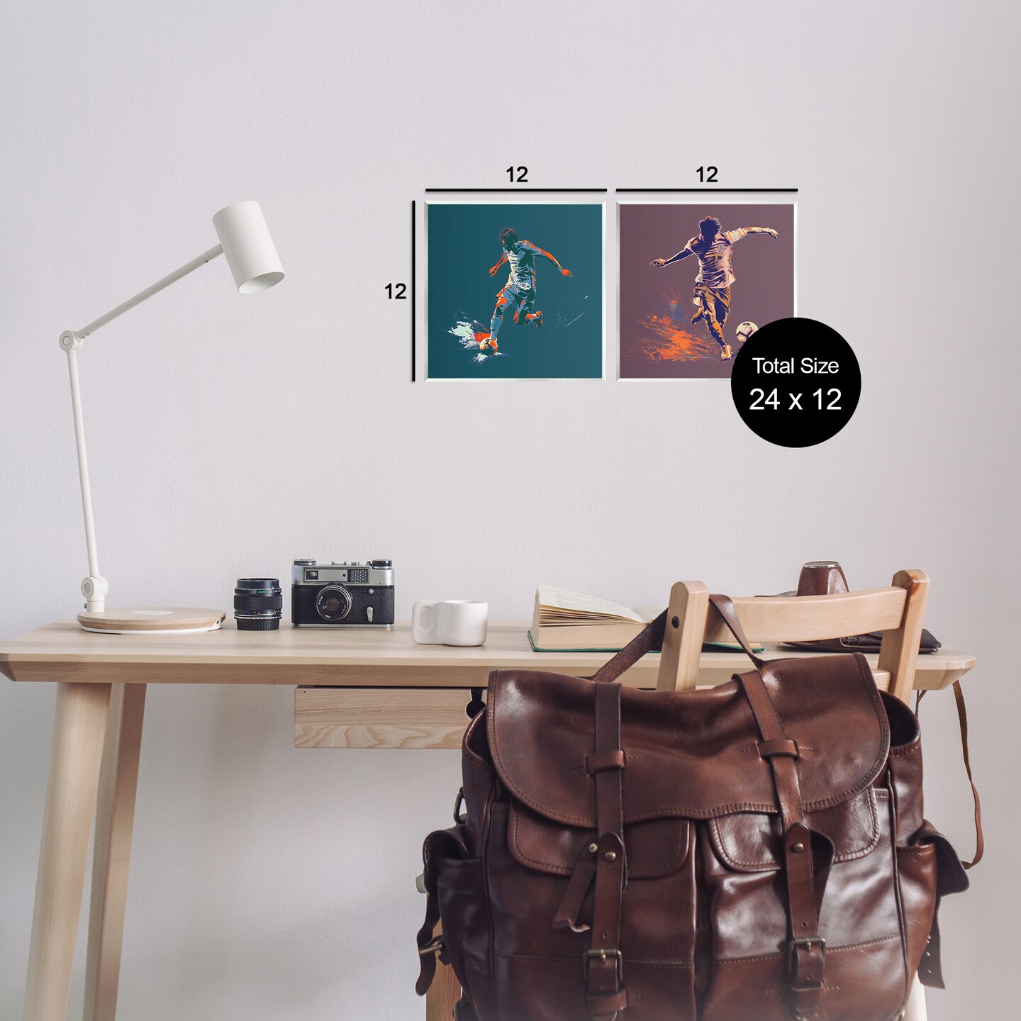 Stupell Industries Kicking Soccer Ball Goal 2pc Wall Plaque Art Set Design by Lazar Studio