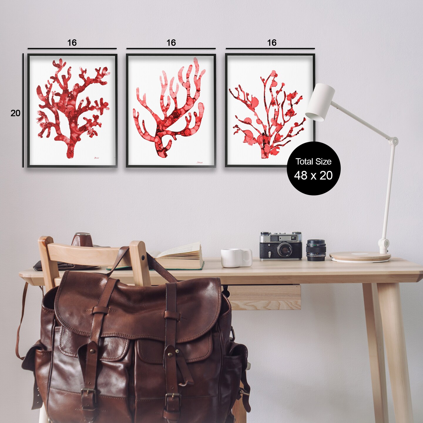 Stupell Industries Bold Red Coral 3pc Framed Giclee Wall Art Set Design by Patti Mann