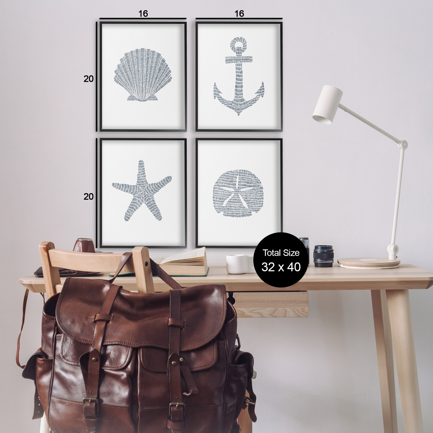 Stupell Industries Minimal Shells & Anchor 4pc Framed Giclee Wall Art Set Design by Jetty Home, LLC