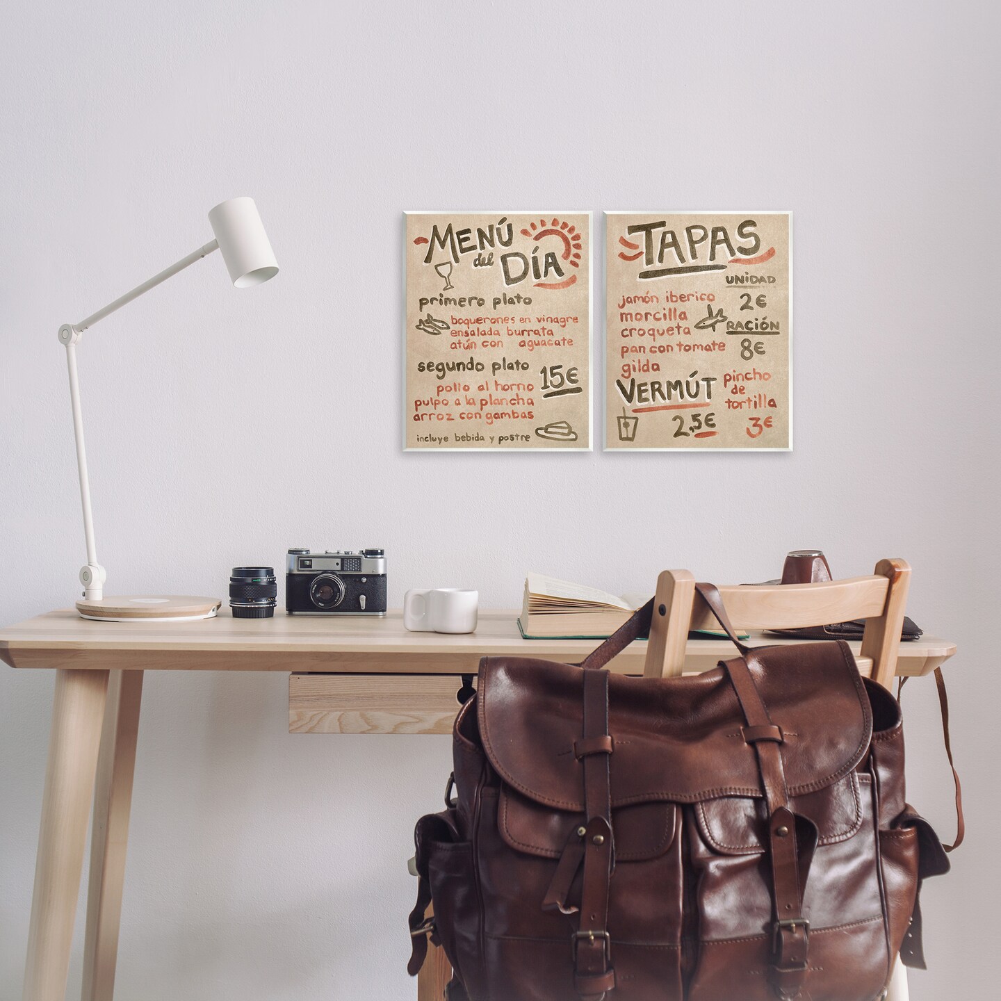 Stupell Industries Travel Tapas Menu 2pc Wall Plaque Art Set Design by June Erica Vess