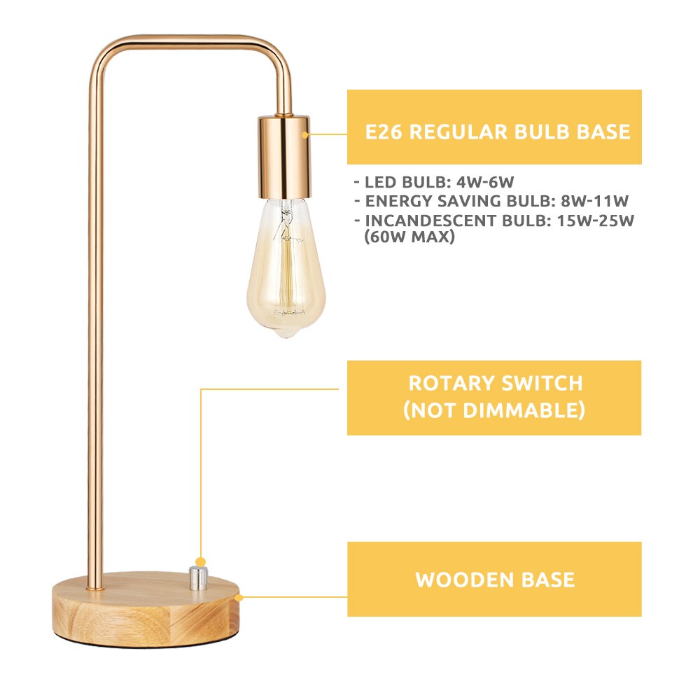 2PCS Industrial Table Lamps Bedside Lamps for Bedroom, Living Room, Office Gold