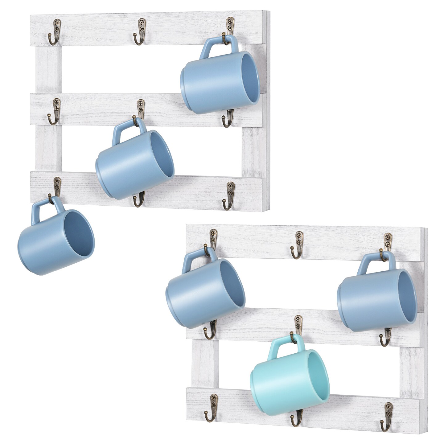 2pcs Three-Tier Wall-Mounted Cup Holder Ornament Organizer White