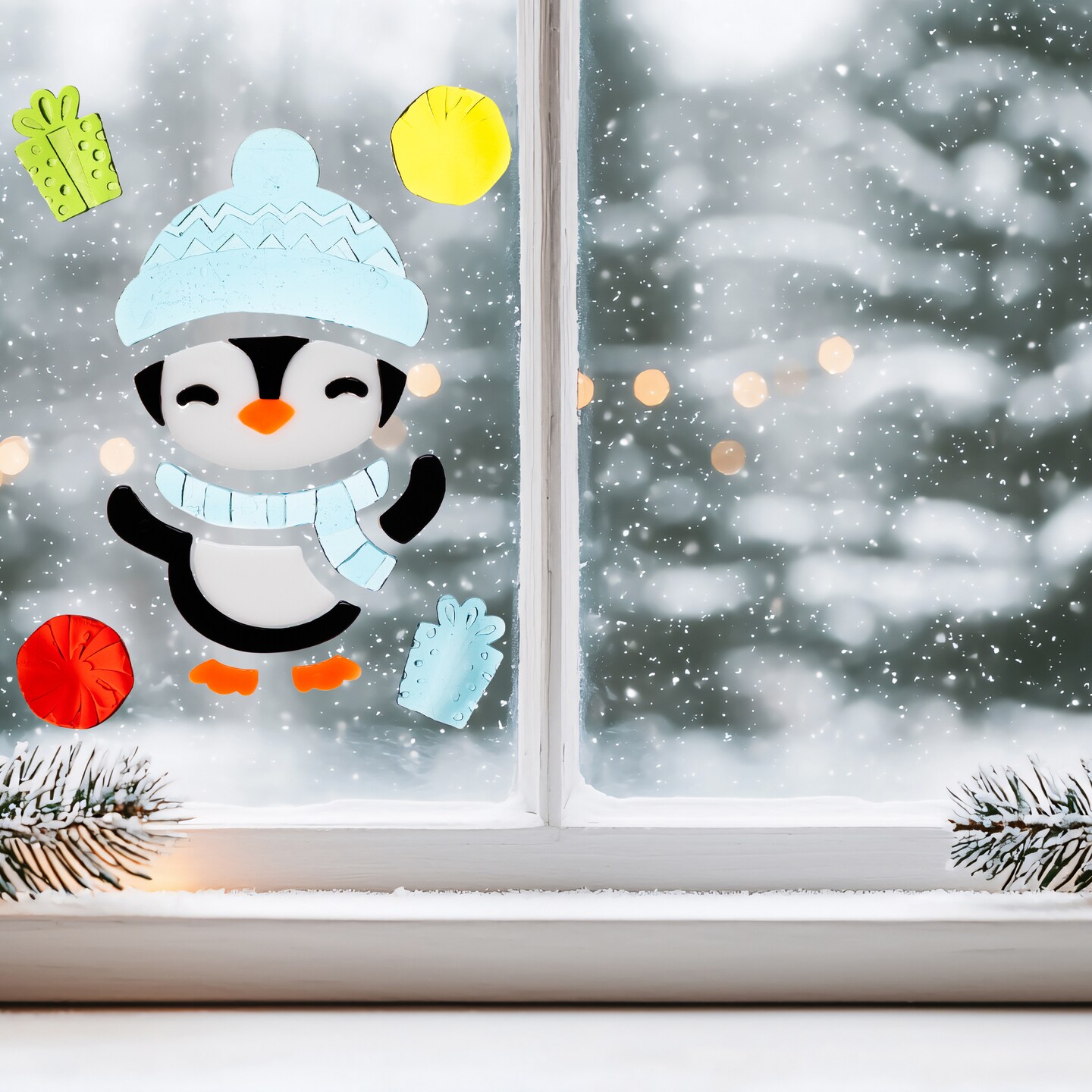Northlight 11-Piece Penguin and Presents Gel Christmas Window Clings