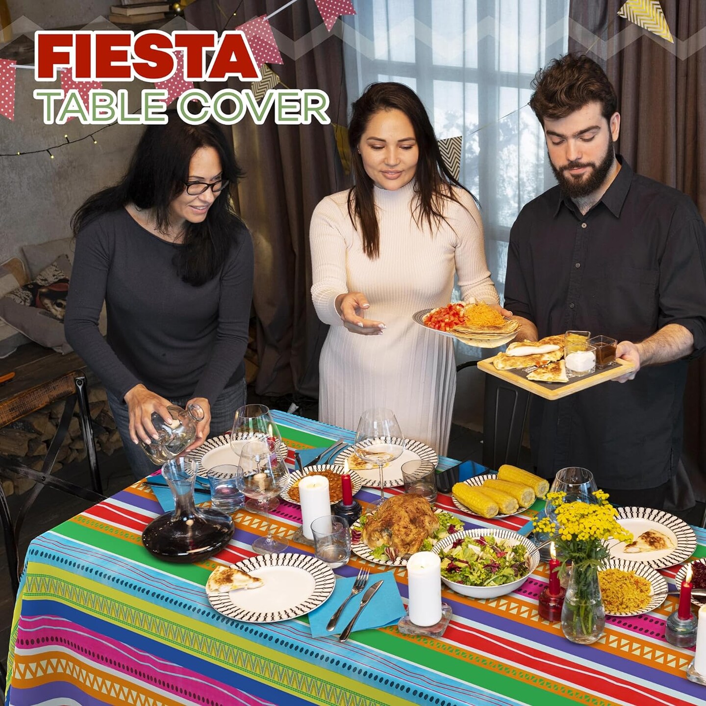 4E's Novelty 4 Pack Fiesta Plastic Tablecloth – 54x108 Plastic Tablecloth for Mexican Fiesta Party Decorations, Taco Tuesday, Cinco de Mayo, and Fiesta Celebrations