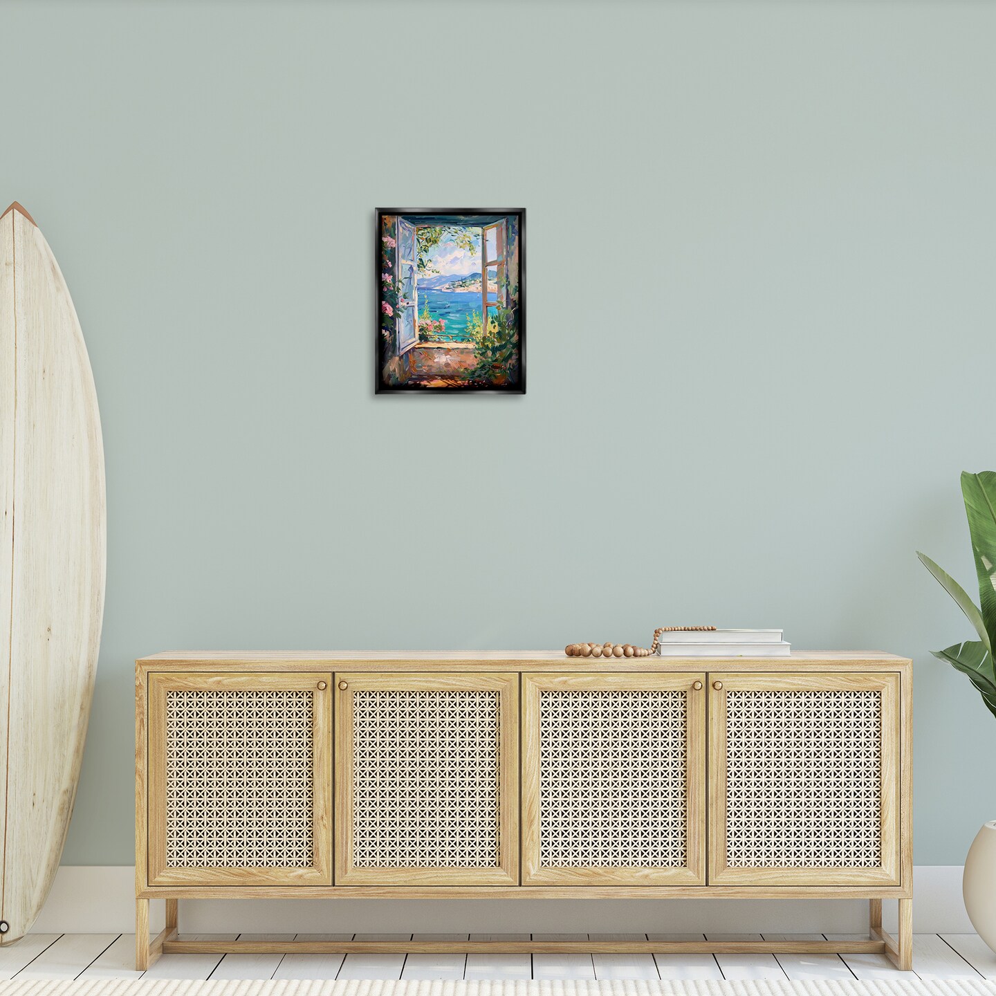 Stupell Industries Window Sea View Floater Framed Canvas Wall Art Design by LSR Design Studio