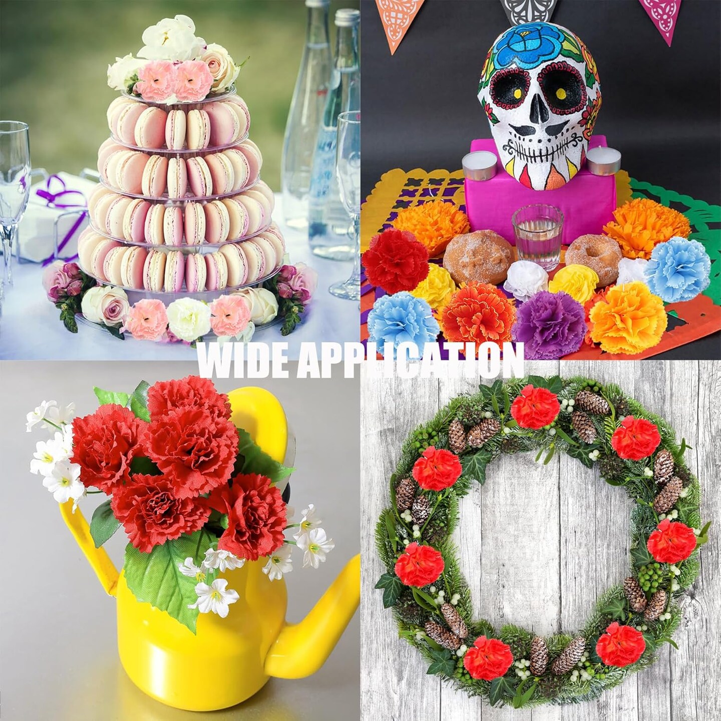 120-Pack Artificial Marigold Flower Heads – Multicolor Silk Flowers for DIY Crafts, Garland, Halloween & Mexican Party Décor