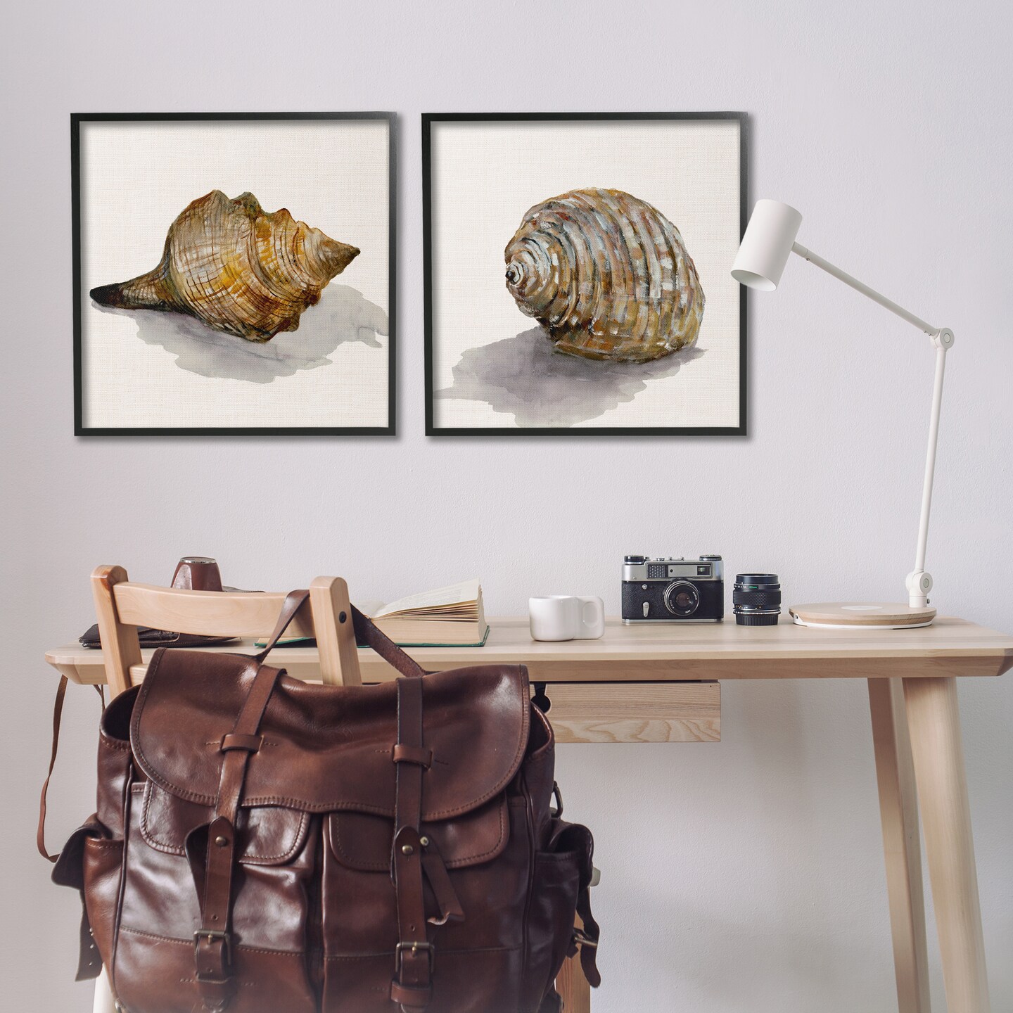 Stupell Industries Neutral Beach Shells 2pc Framed Giclee Wall Art Set Design by Jacob Q