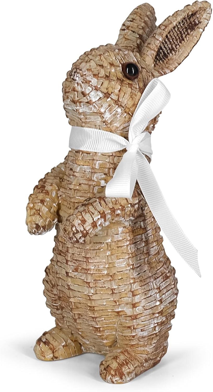 Rattan-Effect Resin Bunny &#x2013; Easter &#x26; Spring Decor