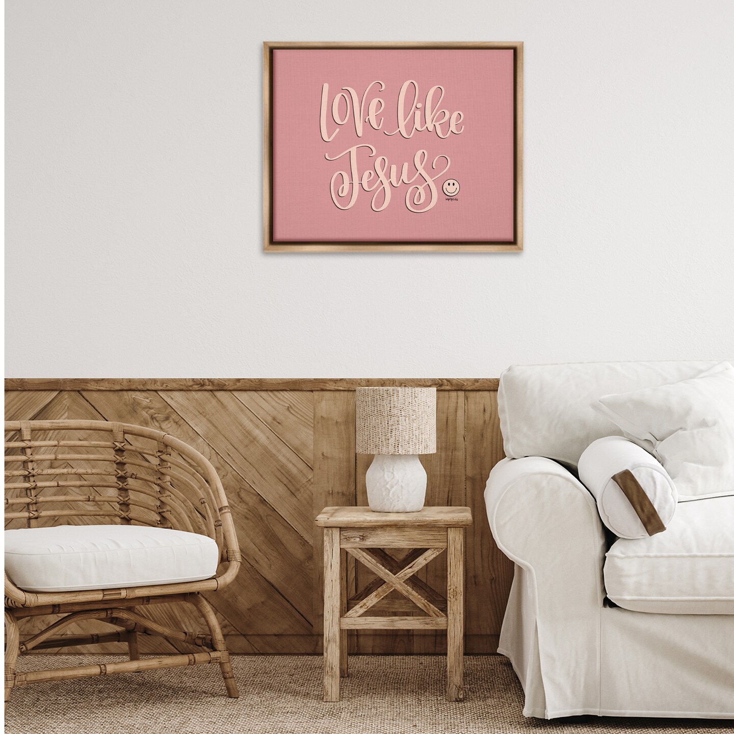 Stupell Industries Pink Love Like Jesus Floater Framed Canvas Wall Art Design by Imperfect Dust