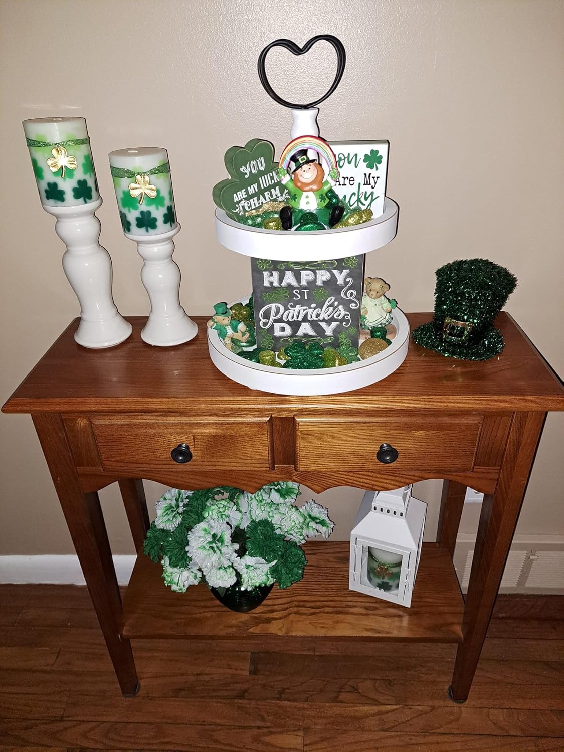 ,Two Tier Tray,2-Tier Decorative Trays, White Tiered Tray for Vintage Decor, Round Wooden Serving Tier Tray(White)