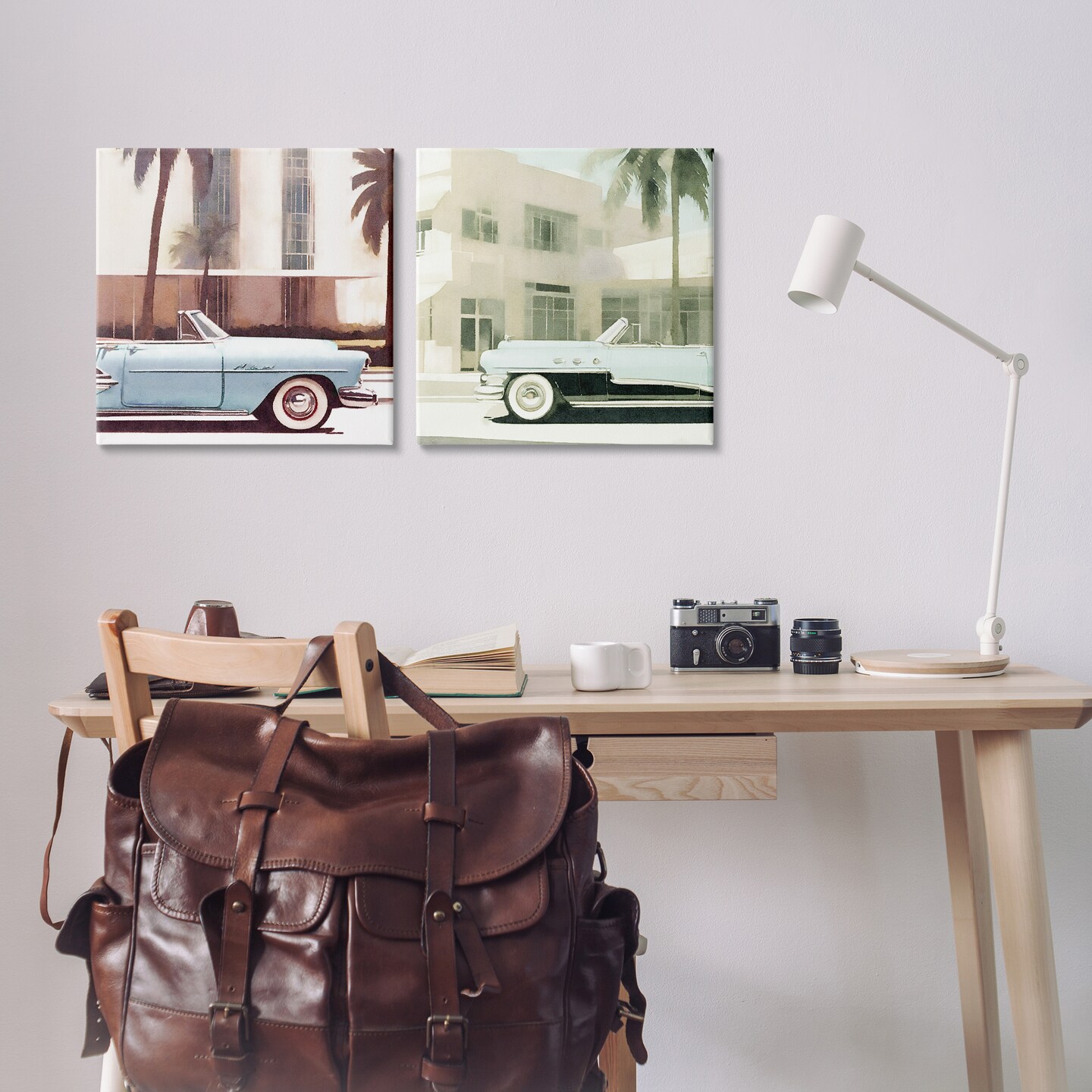 Stupell Industries Miami Cars in Summer 2pc Canvas Wall Art Set Design by Noah Bay