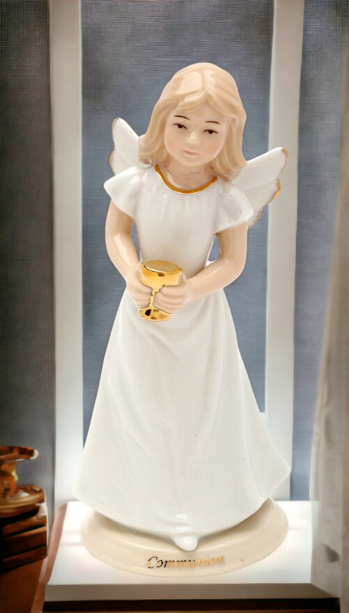 Ceramic 1st Communion Angel Figurine, Religious Décor, Religious Gift, Church Décor, Church Gift, Baptism Gift
