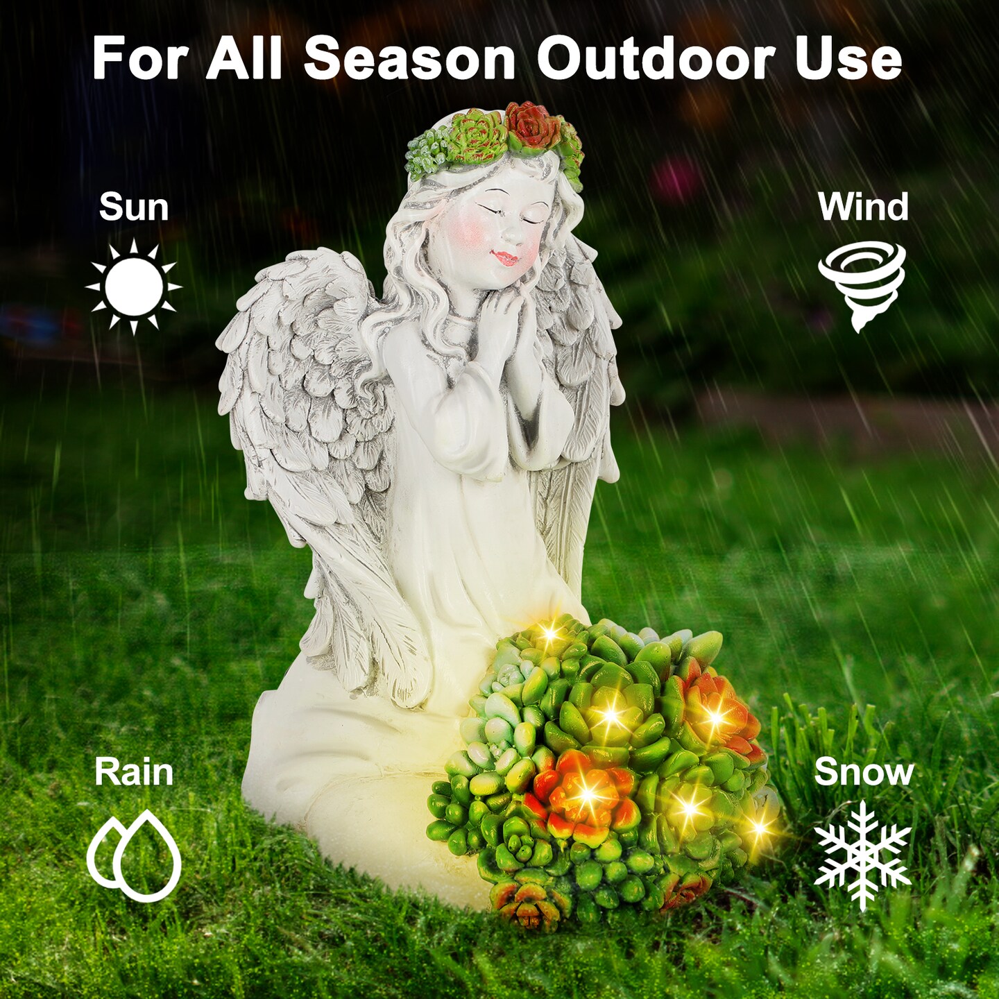 Solar Statue Lamp, Kneeling Fairy Resin Ornament Lamp, Garden, Lawn, Courtyard, Balcony, Garden Decoration