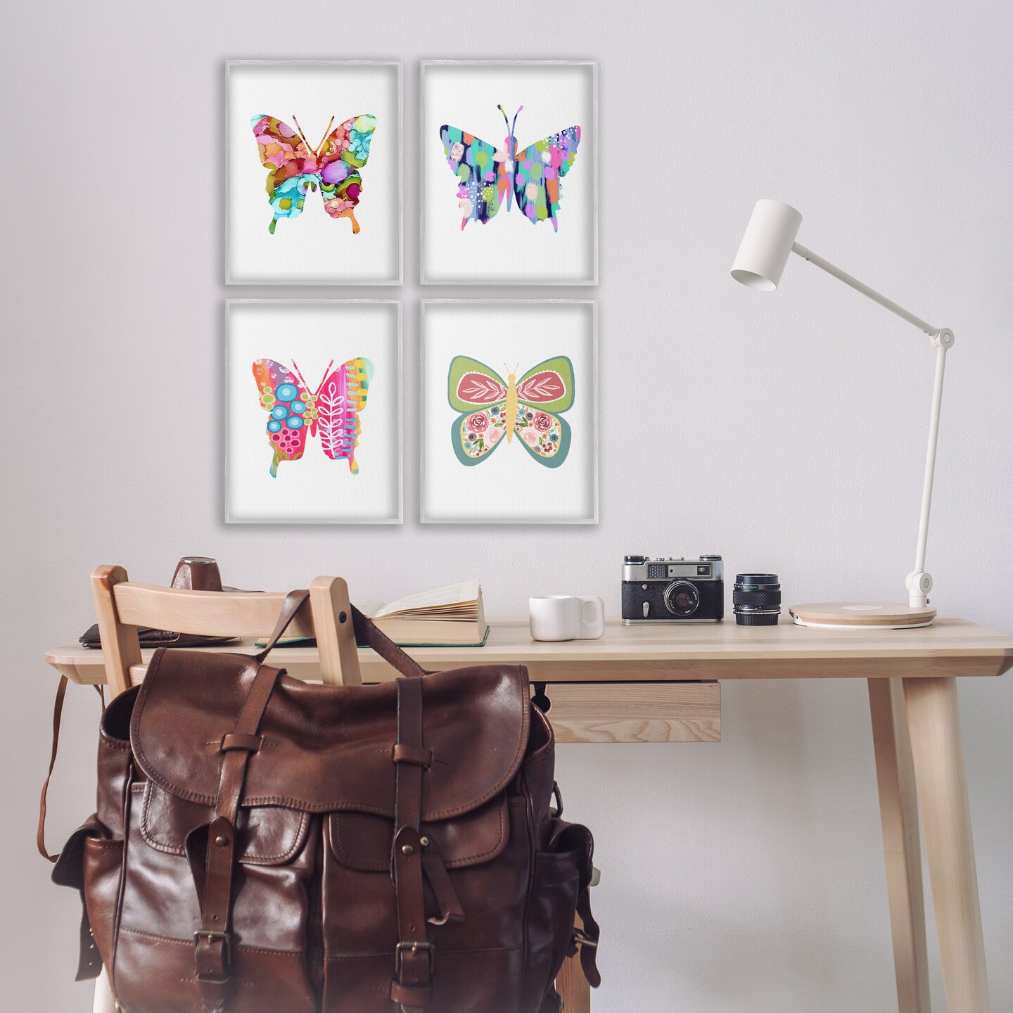 Stupell Industries Bold Patterned Butterflies 4pc Framed Giclee Wall Art Set Design by Lisa Nohren