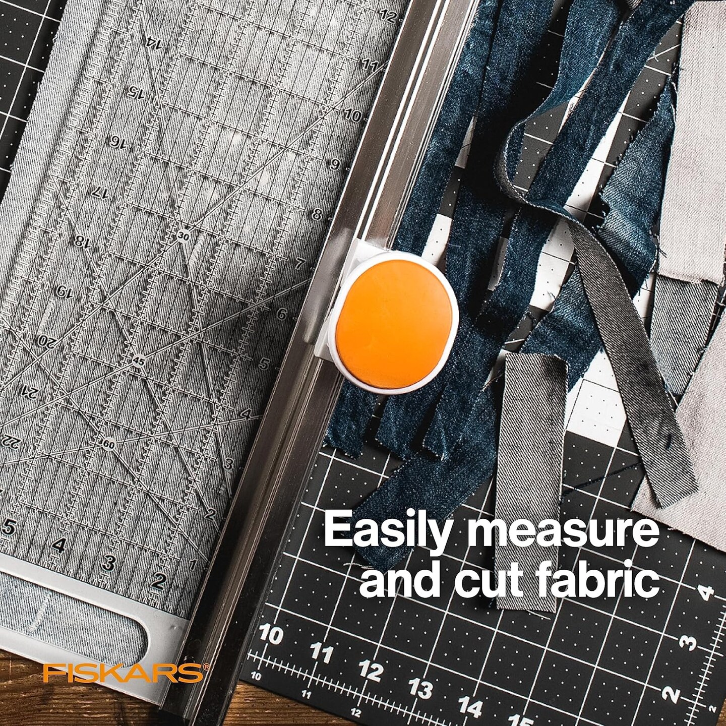 Rotary Cutter and Ruler Combo - 24&#x22;L x 6&#x22;W Fabric Cutter with Gridlines - Craft Supplies - Gray - Clear