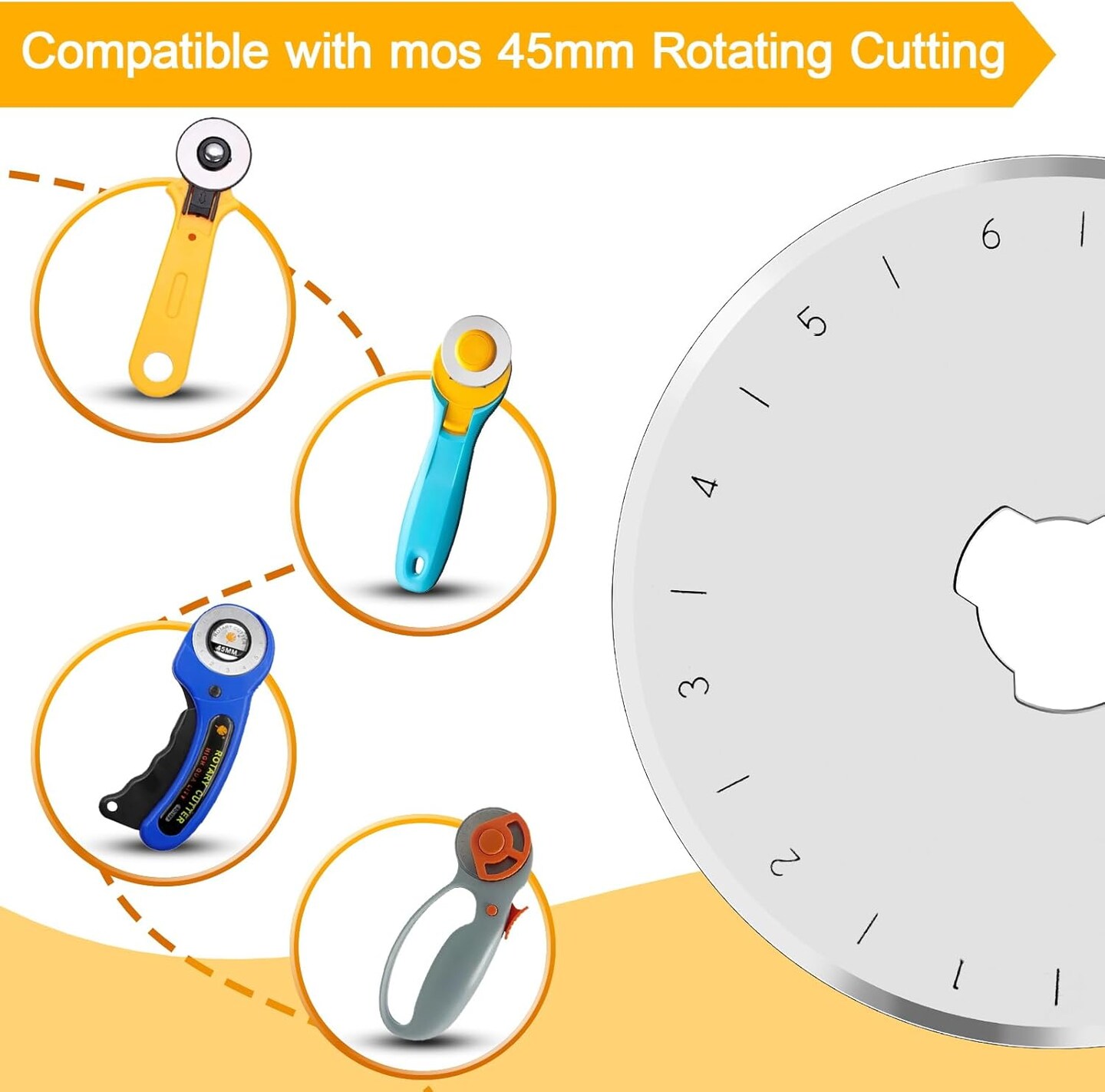 10 PCS 45mm Rotary Cutter Replacement Blades Ultra-Sharp and Durable Steel Blades with Clear Scale Rotary Cutter Blades for Quilting Sewing Crafting and Fabric Leather Cutting (45mm-Silver)