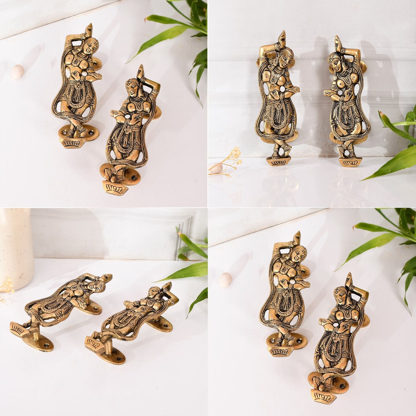 Decorative Antique Dancing Lady Door Pull Handles 6.8 Inches Pair of 2 Unique Brass Fitting Knobs for Drawer, Shelf, Wardrobe, Almirah Housewarming Gift