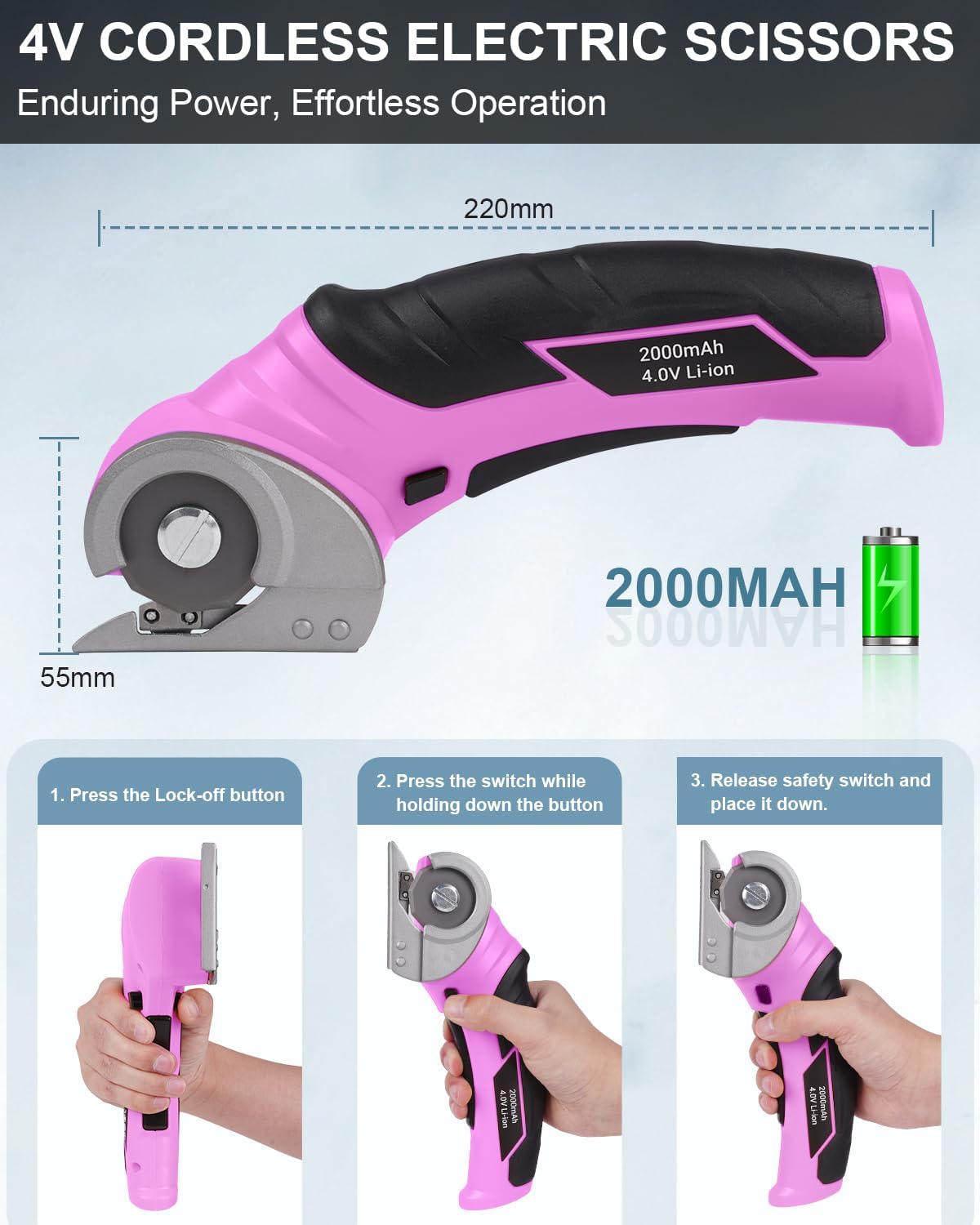 Cordless Electric Scissors Cardboard Cutter - Rechargeable 4V Rotary Cutter with Self-Sharpening Blade Heavy Duty Box Scissor with Safety Lock for Cardboard, Crafting, Carpet, Leather