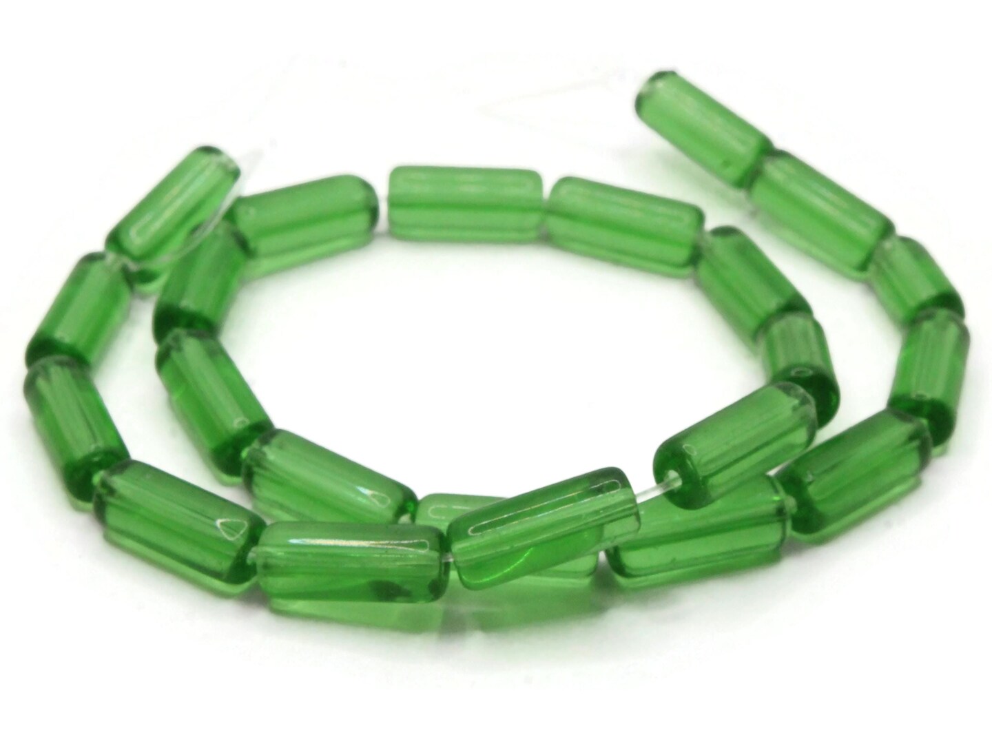 15mm Clear Green Glass Tube Beads