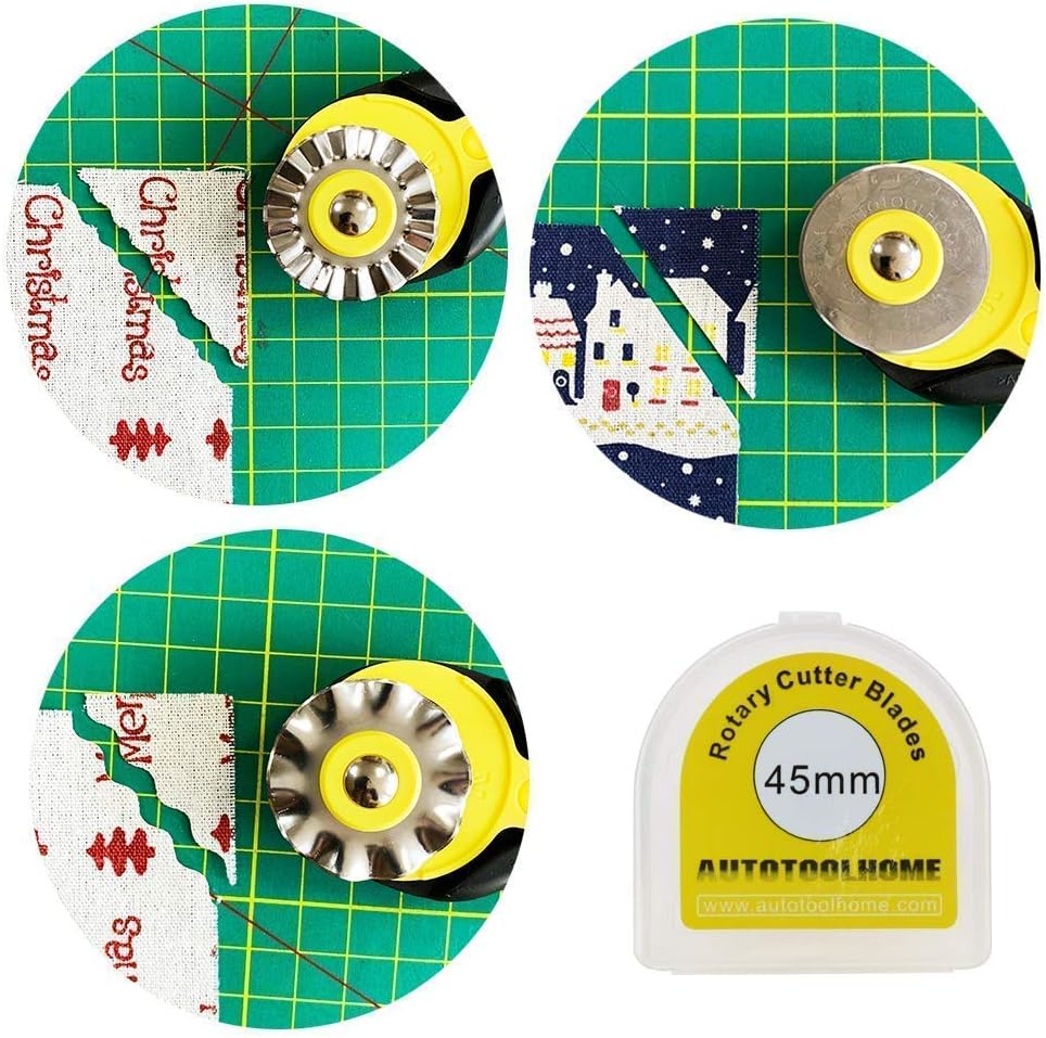 45mm Rotary Cutter Set with 9 Pack Replacement Rotary Blades Skip Rotary Blades Pinking Rotary Blades for Sewing Fabric Leather Quilting Cutter Paper Perforating Tool