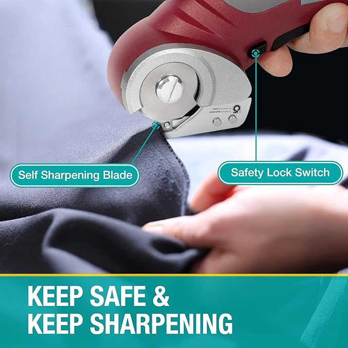 Cordless Electric Scissors, Rotary Cutter for Fabric with Safety Lock, 4.2V Cardboard Cutter Multi-Cutting Tools, Rechargeable Powerful Fabric Cutter for Carpet Leather Felt with Storage Box