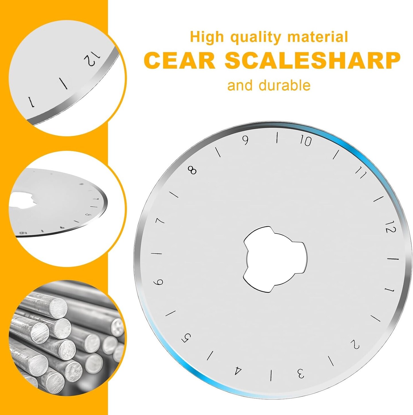 10 PCS 45mm Rotary Cutter Replacement Blades Ultra-Sharp and Durable Steel Blades with Clear Scale Rotary Cutter Blades for Quilting Sewing Crafting and Fabric Leather Cutting (45mm-Silver)
