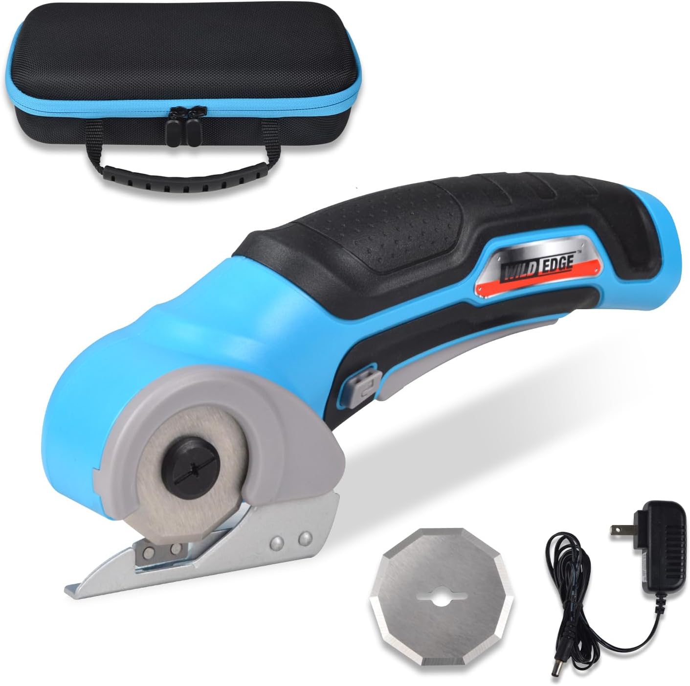 Rotary Electric Scissors, 4V 2.5Ah High-Capacity Battery Rechargeable Cardboard Cutter with Rapid Charger and Hard Carrying Case for Cutting Fabric, Carpet, Leather, Felt, Cardboard