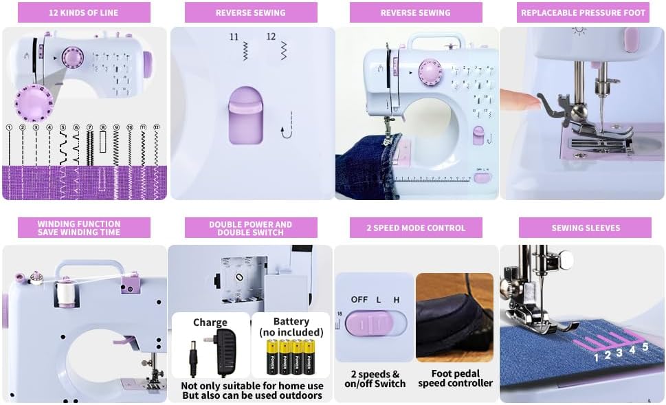 Mini Sewing Machine for Beginners – 12 Stitches, 2 Speeds with Foot Pedal & Kit