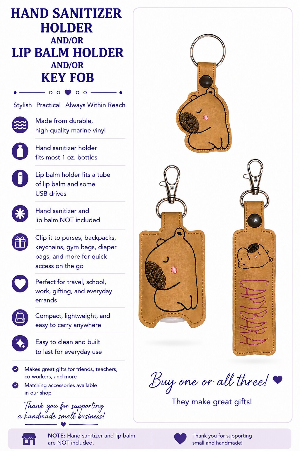 Capybara Hand Sanitizer Holder and or Lip Balm Holder and or Key