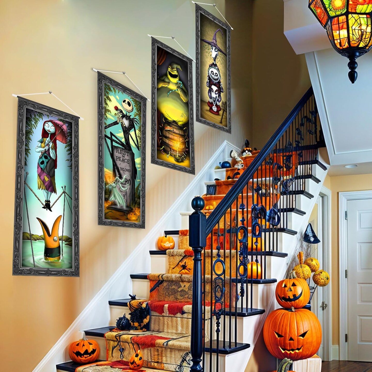 4 Packs Jack Sally Banners Porch Signs Halloween