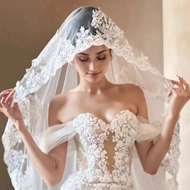 Cathedral Wedding veil, Lace wedding veil, Lace trim bridal veil