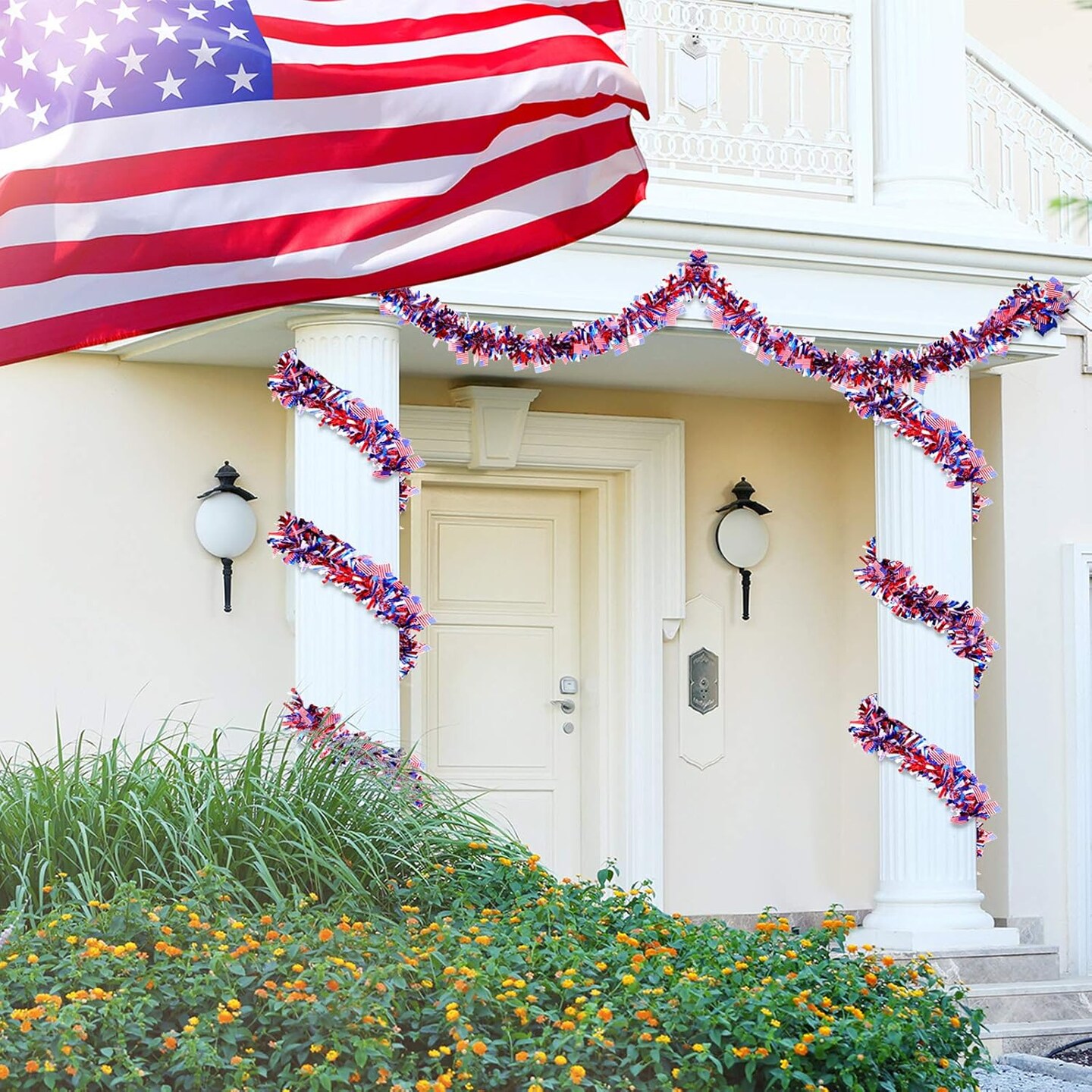 6 Pcs Red White Blue American Flag Tinsel Garland for 4th of July Decorations