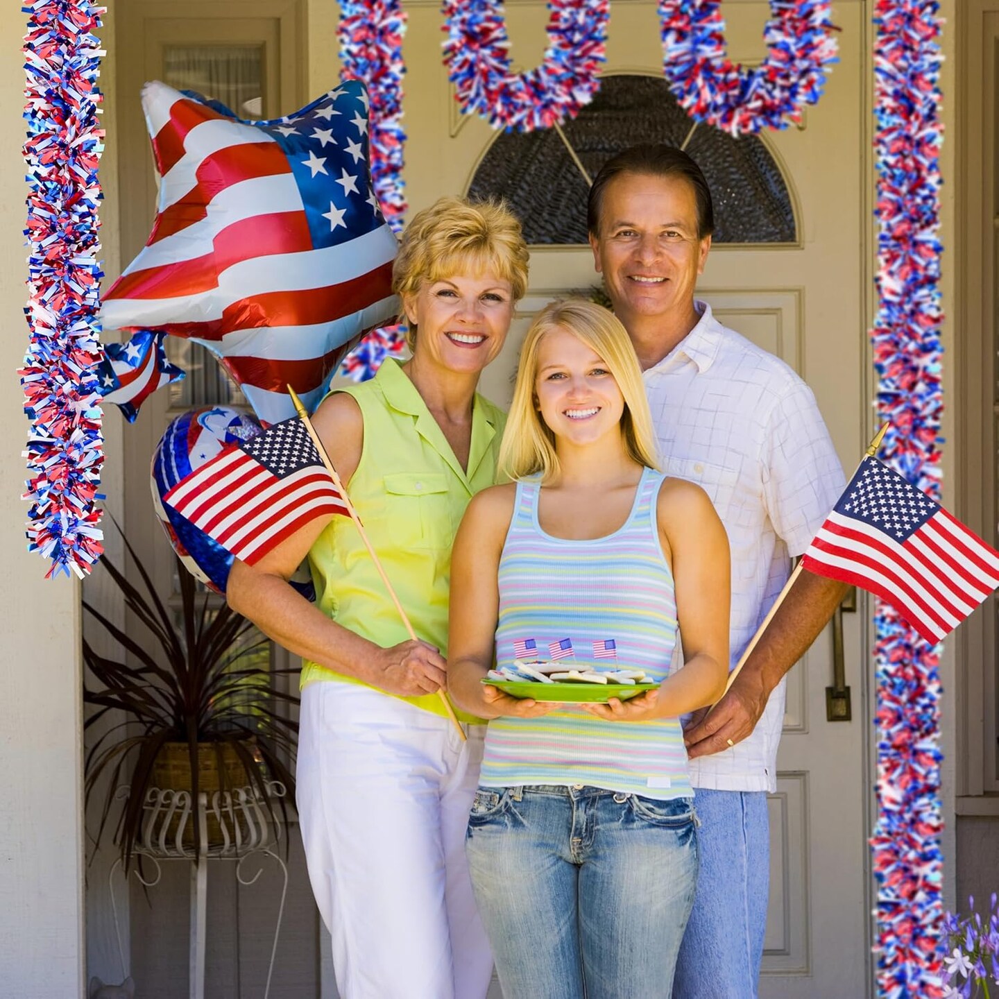 50FT Glitter Tinsel Garlands with Star for 4th of July Decorations