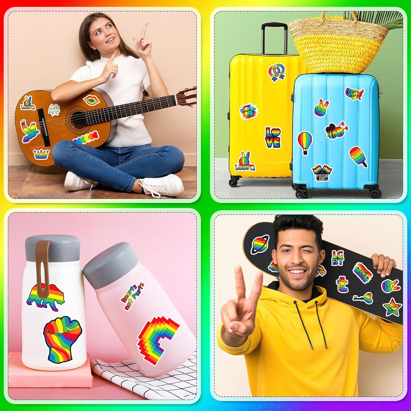 200 Pcs Gay Pride Stickers, LGBTQ+ Stickers Rainbow Sticker Bulk for Pride Month Lesbian Bisexual Sticker Pack Vinyl Waterproof Pride-Stuff for Water Bottle Laptop Skateboard Guitar Car