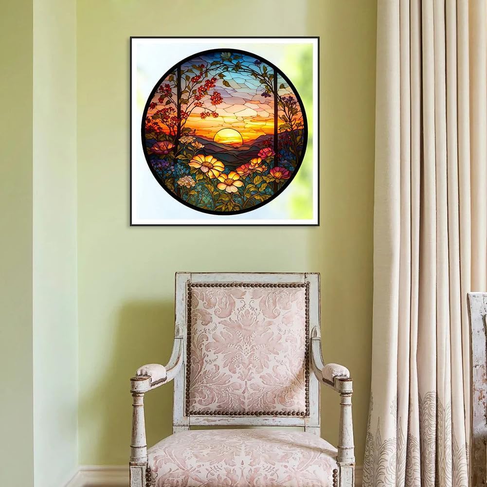 Diamond Painting Kits for Adults, 5D DIY Diamond Art Kits for Beginners Round Full Drill Diamond Painting for Home Wall Decoration Gift 12&#xD7;12inch, Stained Glass Sunflower