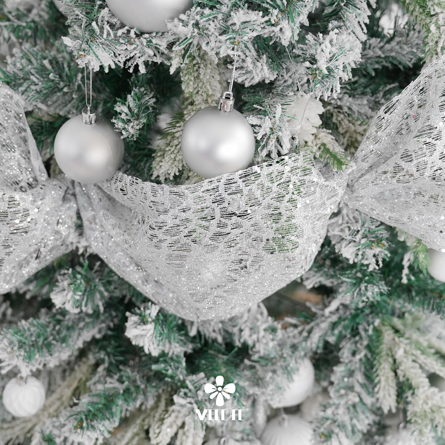 Silver Glitter Mesh Web Ribbon - 10 Inch Wide x 10 Yards Roll - Decorative Mesh