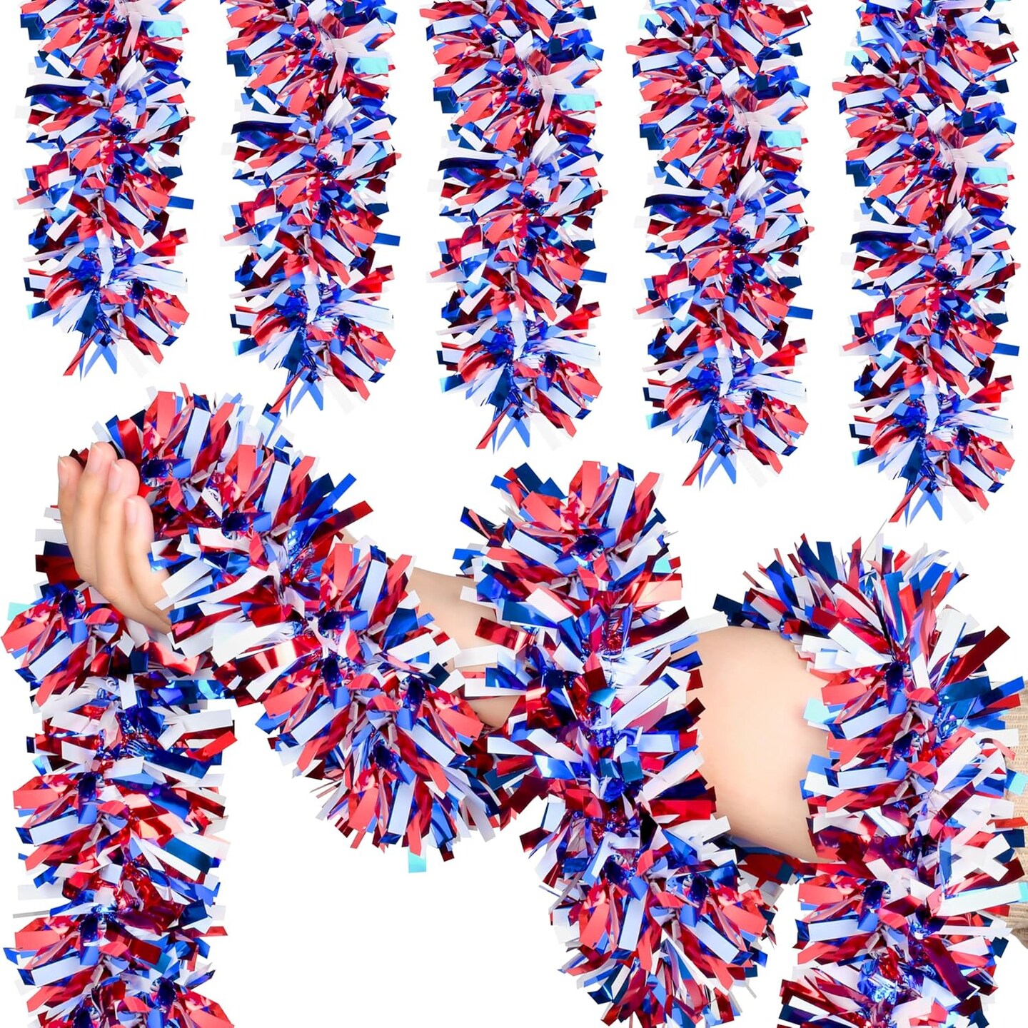 50FT Glitter Tinsel Garlands with Star for 4th of July Decorations