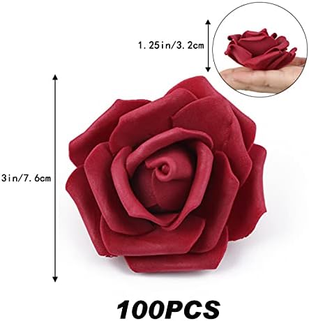 200pcs Burgundy Artificial Foam Rose Flower Head Bouquets