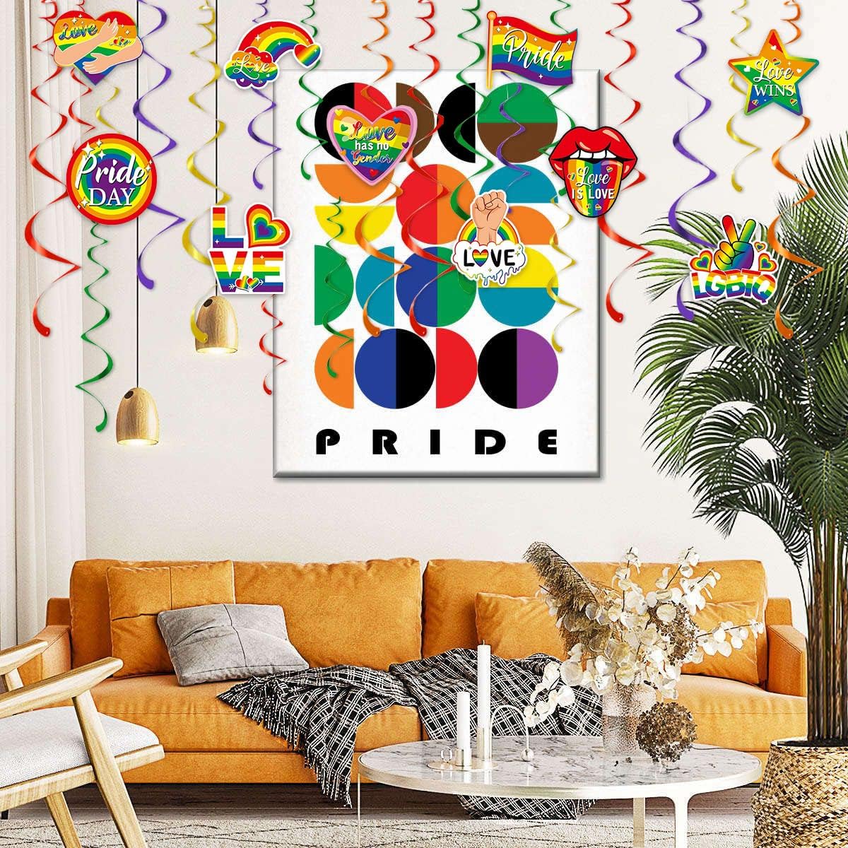 50 PCS Pride Rainbow Hanging Swirl LGBT Rainbow Pride Hanging Foil Swirls Pride Month Hanging Banner Ornaments Love is Love Gay Lesbian Pride Decorations Hanging Swirls for Pride Party Favor