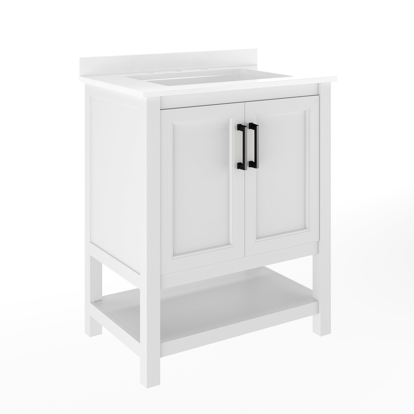 Merrick Lane Vigo Bathroom Vanity with Ceramic Sink, Carrara Marble Finish Countertop, Storage Cabinet with Soft Close Doors and Open Shelf