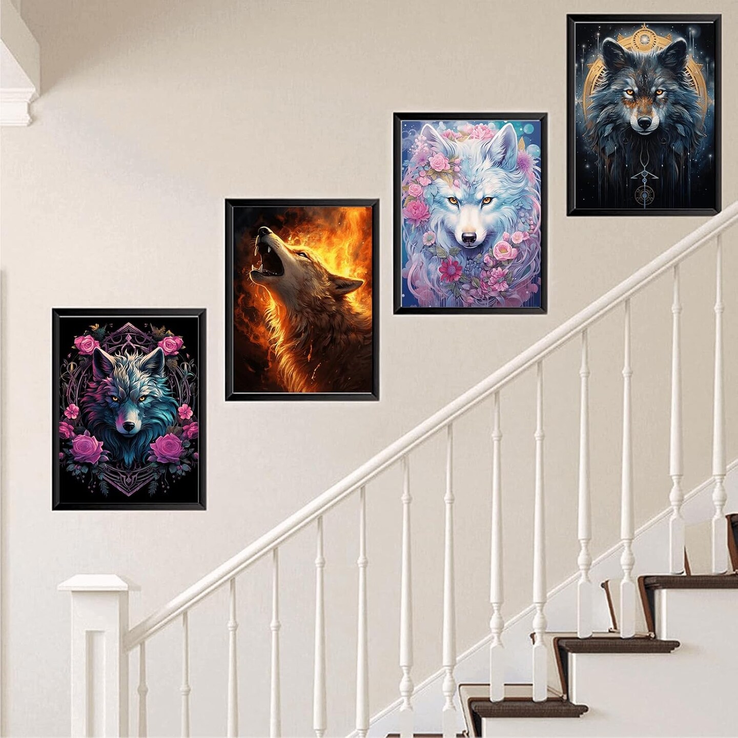 6 Pack Wolf Diamond Art Painting Kits for Adults 5D Diamond Art Kit for Beginners DIY Paint with Round Full Drill Gem Art Painting for Home Wall Decor (11.8x15.7inch)