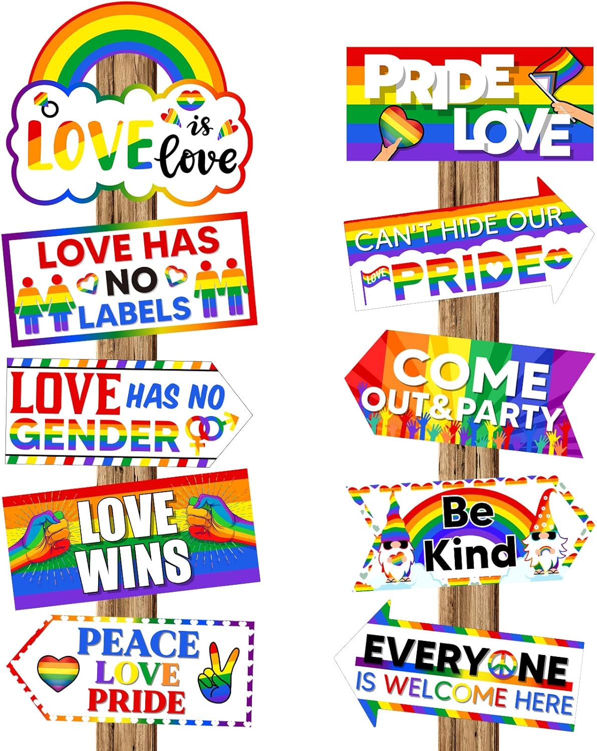 20 Pcs Gay Pride Sign Love Is Love Sign Decorations Rainbow LGBTQ Multicolor Love Has No Gender Pride Yard Decorations